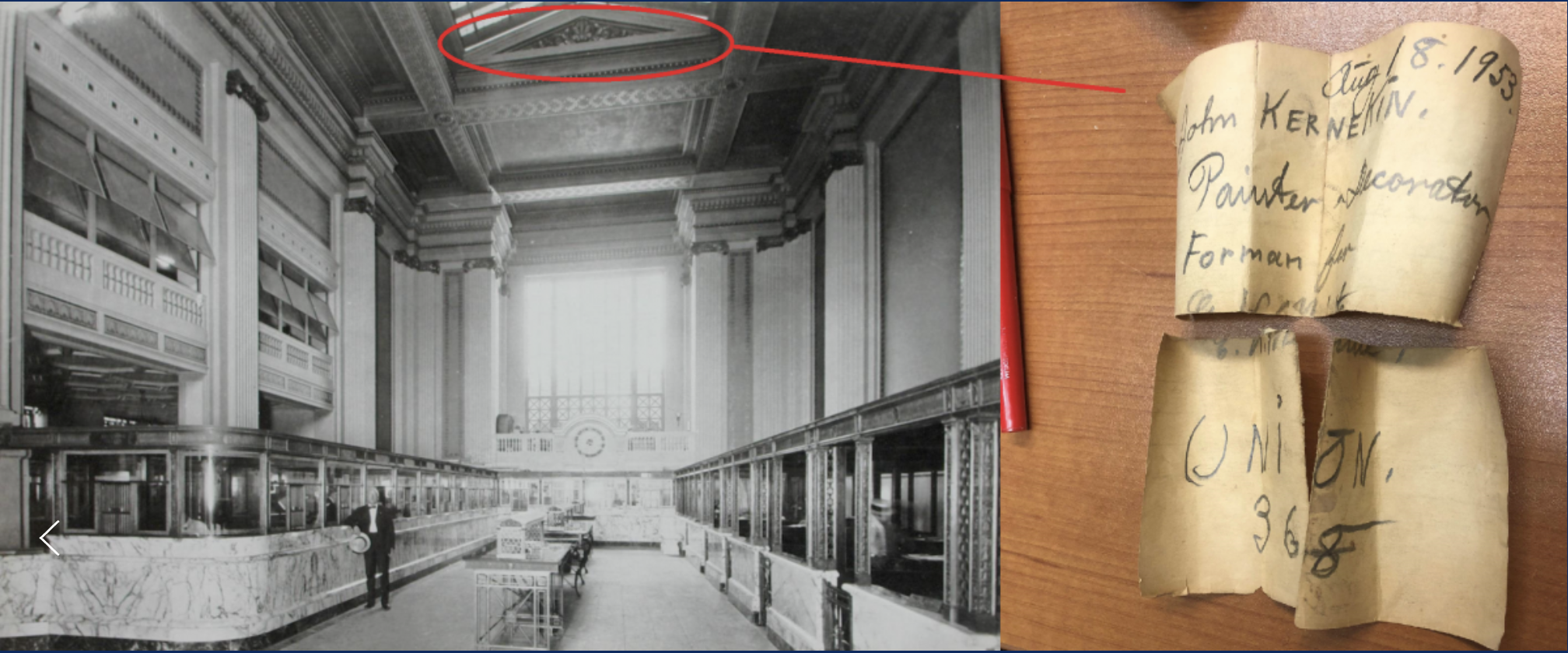 Image of Hidden Note by Foreman John Kernekin, 1953