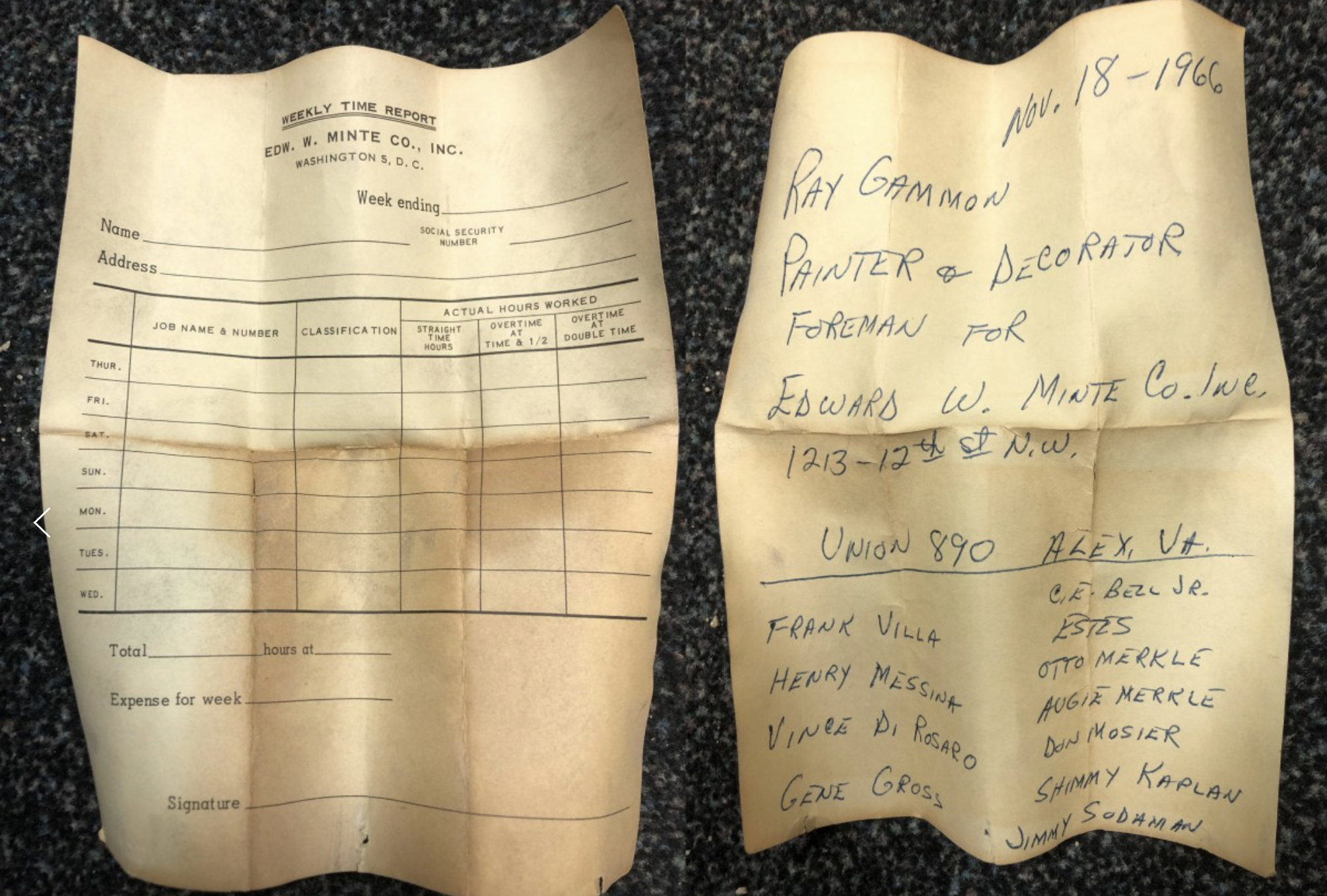 Image of Hidden Note by Foreman Ray Gammon, 1966