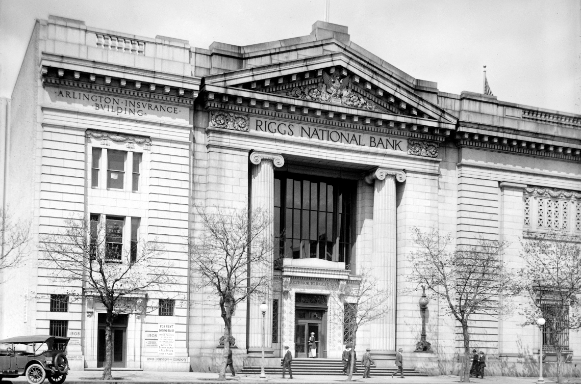 Black and white photo of historic building
